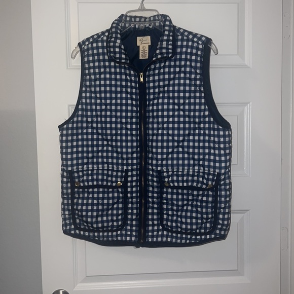 Andrea Jovine blue & white puffy gingham quilted vest SZ large preppy  casual - Picture 2 of 15